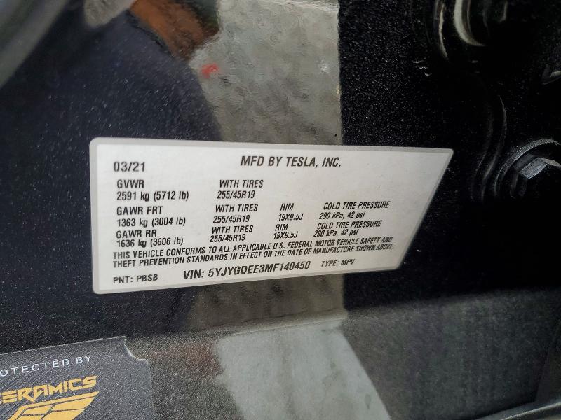 Aukcja sprzedaży 2021 Tesla Model Y, vin: 5YJYGDEE3MF140450, numer aukcji: 54881986