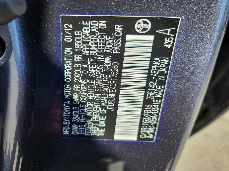 Продаж на аукціоні авто 2012 Toyota Corolla, vin: JTDBU4EE4C9175280, номер лоту: 53564436
