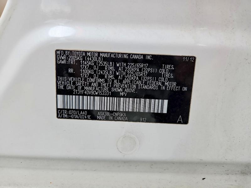 Продаж на аукціоні авто 2012 Toyota Rav4, vin: 2T3YF4DV9CW153331, номер лоту: 53181586