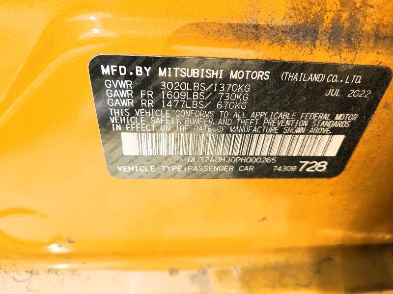2023 Mitsubishi Mirage მანქანა იყიდება აუქციონზე, vin: ML32AUHJ0PH000265, აუქციონის ნომერი: 53943966