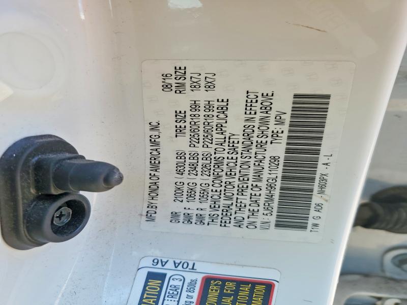 Aukcja sprzedaży 2016 Honda Cr-v, vin: 5J6RM4H96GL110298, numer aukcji: 52696566