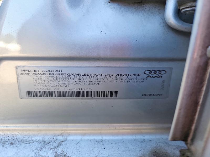 Aukcja sprzedaży 2007 Audi A4, vin: WAUDF78E37A020690, numer aukcji: 54512586