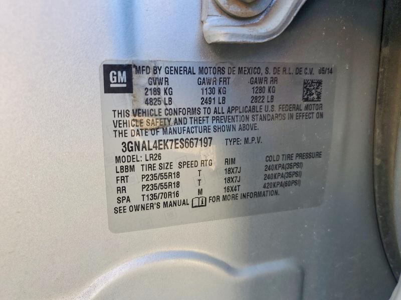 2014 Chevrolet Captiva მანქანა იყიდება აუქციონზე, vin: 3GNAL4EK7ES667197, აუქციონის ნომერი: 53644556