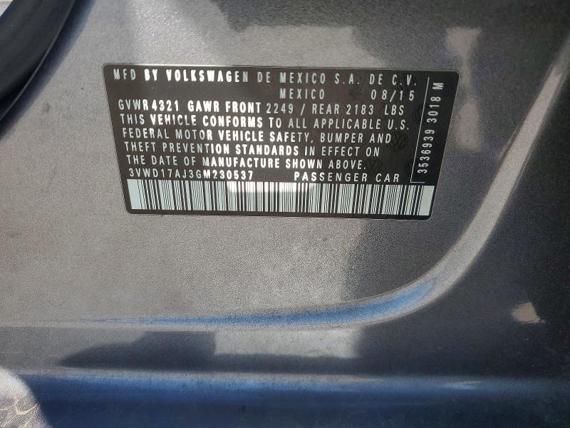 Продажа на аукционе авто 2016 Volkswagen Jetta, vin: 3VWD17AJ3GM230537, номер лота: 53819206