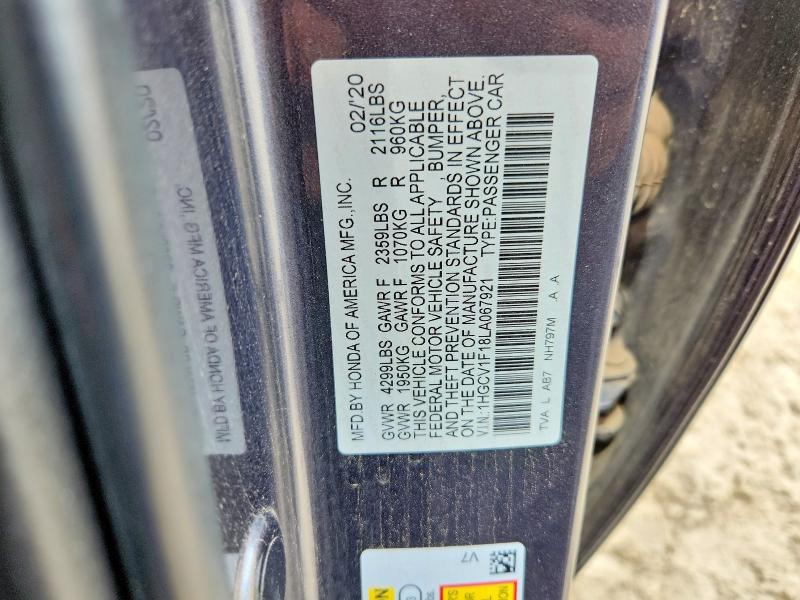 Aukcja sprzedaży 2020 Honda Accord, vin: 1HGCV1F18LA067921, numer aukcji: 54650816