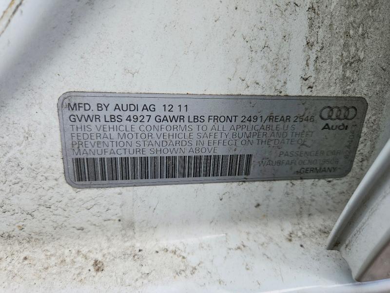 Aukcja sprzedaży 2012 Audi A4, vin: WAUBFAFL0CN019506, numer aukcji: 51350536