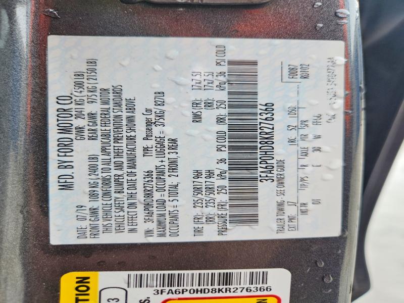 Продажа на аукционе авто 2019 Ford Fusion, vin: 3FA6P0HD8KR276366, номер лота: 52224606