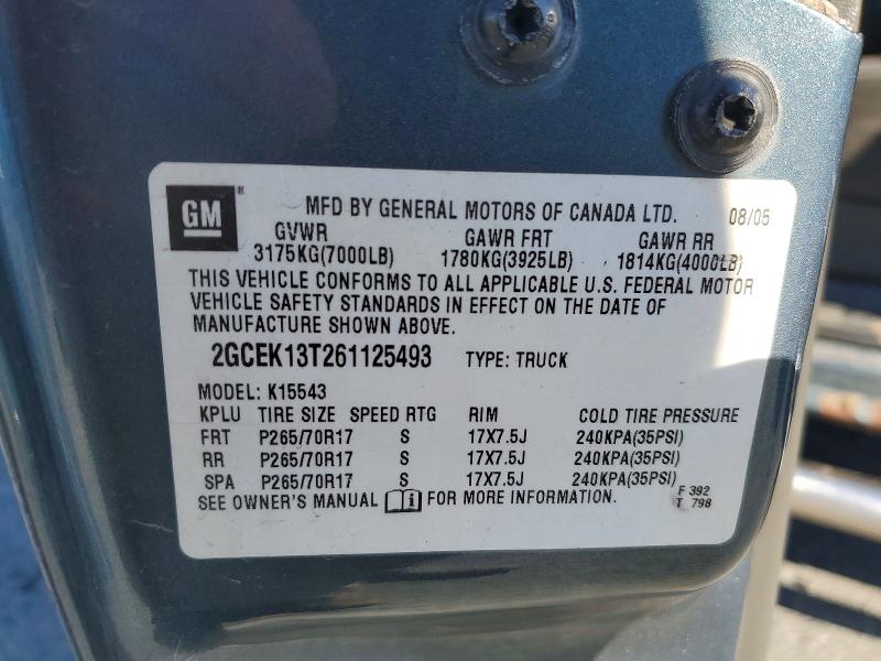 2006 Chevrolet Silverado მანქანა იყიდება აუქციონზე, vin: 2GCEK13T261125493, აუქციონის ნომერი: 52012986