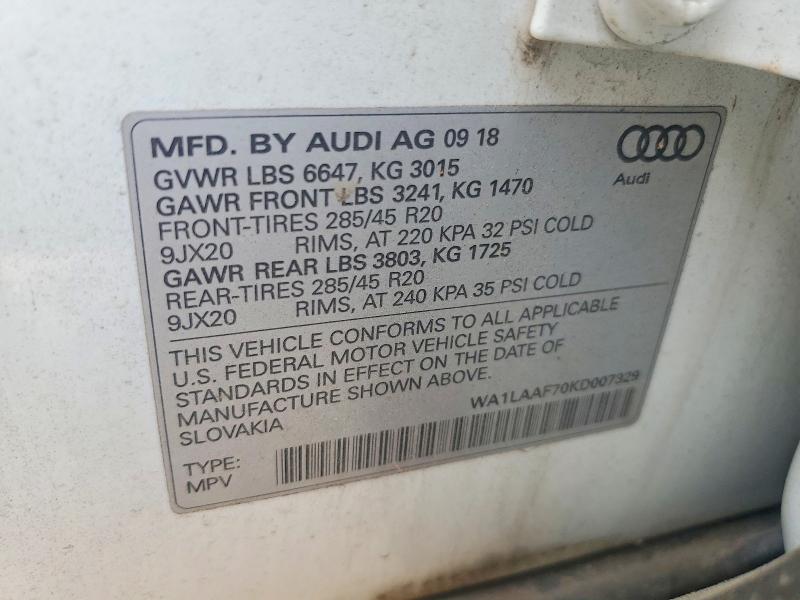 Продаж на аукціоні авто 2019 Audi Q7, vin: WA1LAAF70KD007329, номер лоту: 55318806
