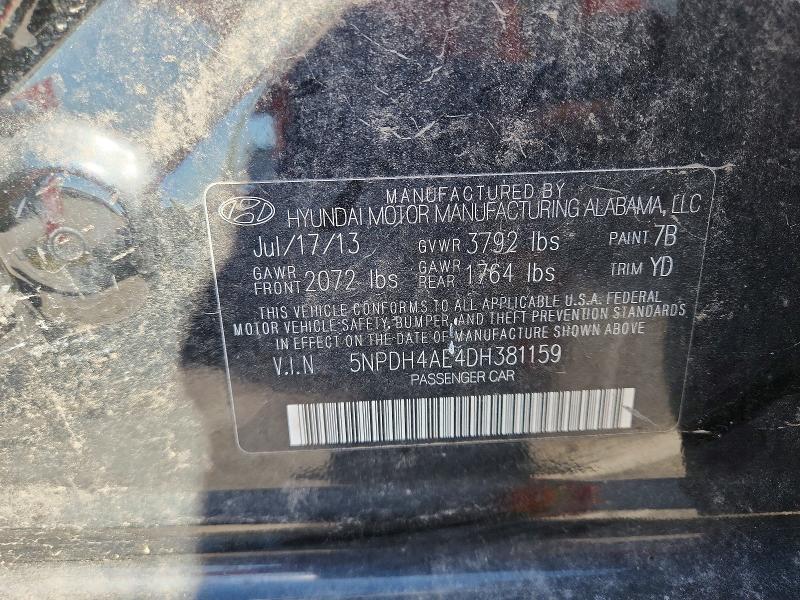 Продаж на аукціоні авто 2013 Hyundai Elantra, vin: 5NPDH4AE4DH381159, номер лоту: 52004626