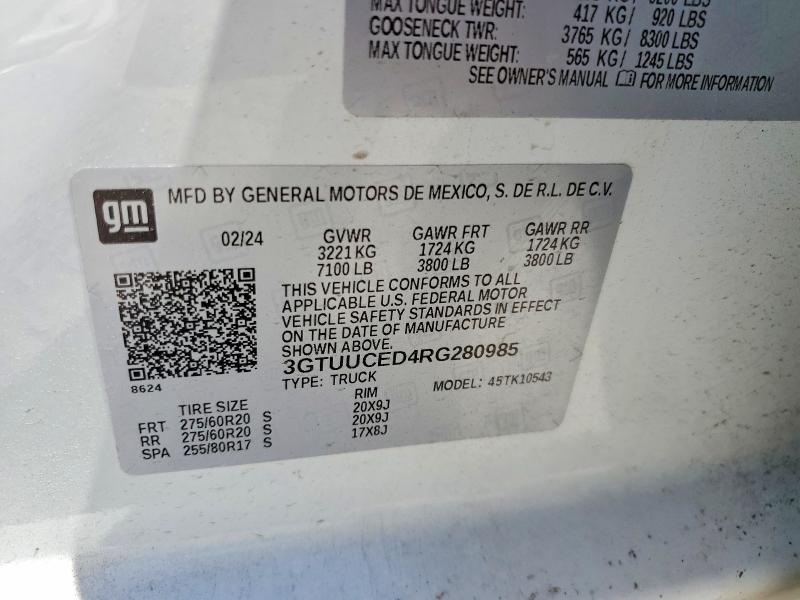 Продаж на аукціоні авто 2024 Gmc Sierra, vin: 3GTUUCED4RG280985, номер лоту: 54204986