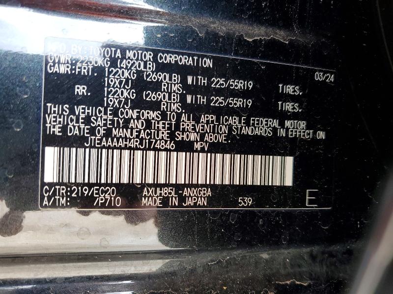 Aukcja sprzedaży 2024 Toyota Venza, vin: JTEAAAAH4RJ174846, numer aukcji: 53217596