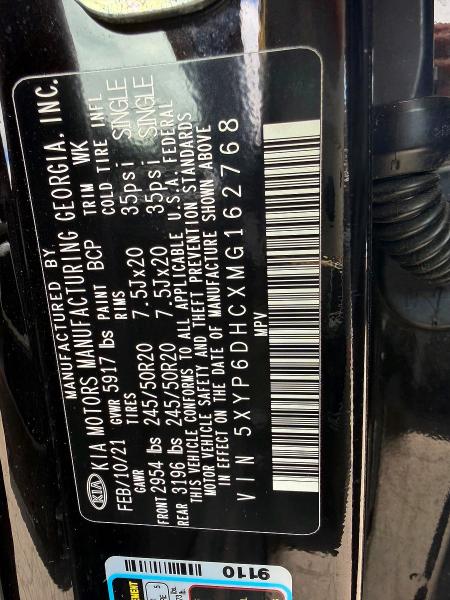 53571646 :رقم المزاد ، 5XYP6DHCXMG162768 vin ، 2021 Kia Telluride مزاد بيع