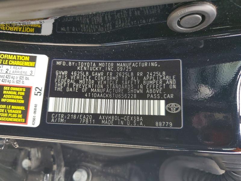52600086 :رقم المزاد ، 4T1DAACK6TU656228 vin ، 2026 Toyota Camry مزاد بيع