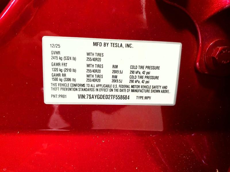 55345456 :رقم المزاد ، 7SAYGDED2TF558684 vin ، 2026 Tesla Model Y مزاد بيع