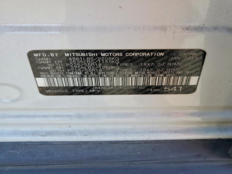 54020196 :رقم المزاد ، JA4AD3A37KZ036182 vin ، 2019 Mitsubishi Outlander مزاد بيع