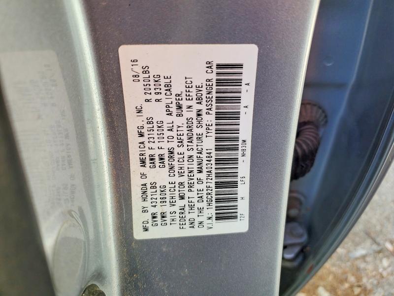 51983386 :رقم المزاد ، 1HGCR2F72HA034841 vin ، 2017 Honda Accord مزاد بيع