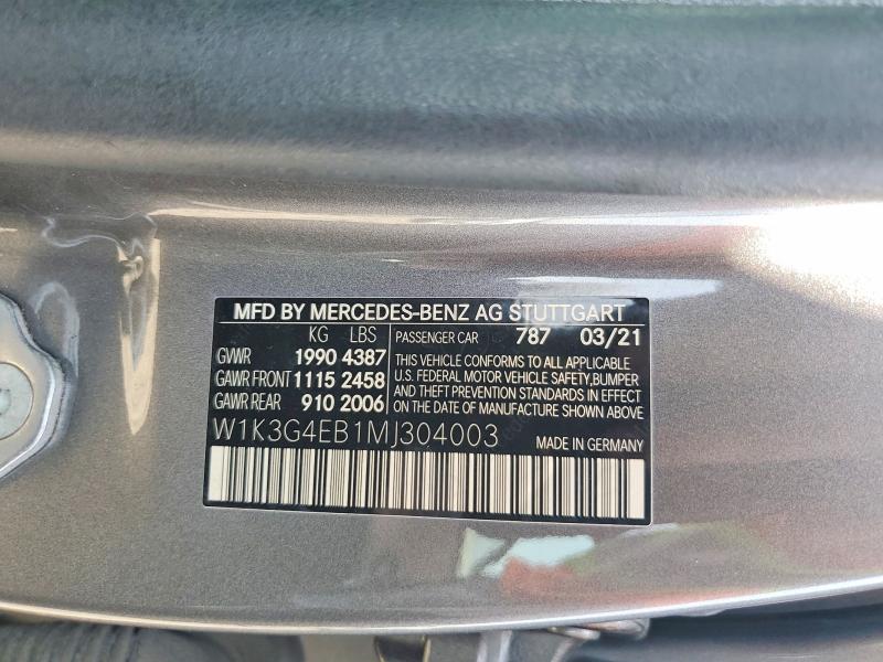 Aukcja sprzedaży 2021 Mercedes-benz A, vin: W1K3G4EB1MJ304003, numer aukcji: 51843206