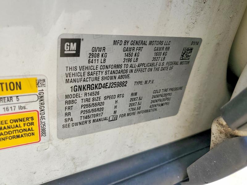 54166106 :رقم المزاد ، 1GNKRGKD4EJ259882 vin ، 2014 Chevrolet Traverse مزاد بيع