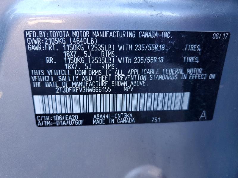 2017 Toyota Rav4 მანქანა იყიდება აუქციონზე, vin: 2T3DFREV3HW666155, აუქციონის ნომერი: 53455996
