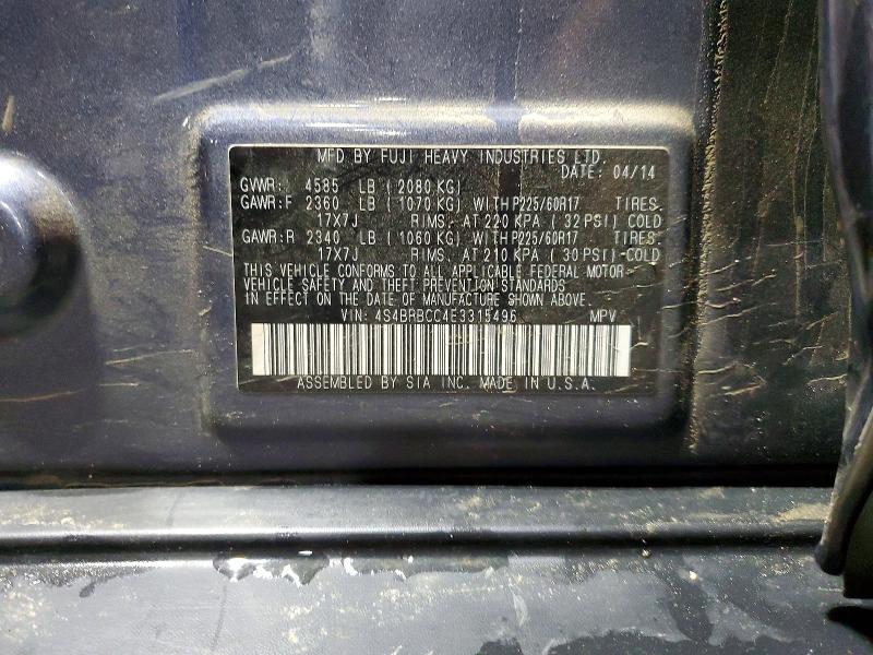 Aukcja sprzedaży 2014 Subaru Outback, vin: 4S4BRBCC4E3315496, numer aukcji: 52049116