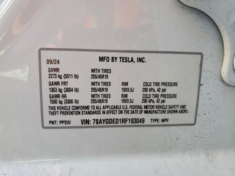 54130086 :رقم المزاد ، 7SAYGDED1RF193049 vin ، 2024 Tesla Model Y مزاد بيع