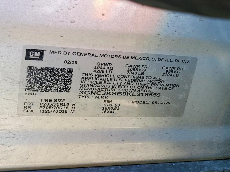 Aukcja sprzedaży 2019 Chevrolet Trax, vin: 3GNCJKSB9KL318555, numer aukcji: 52732596