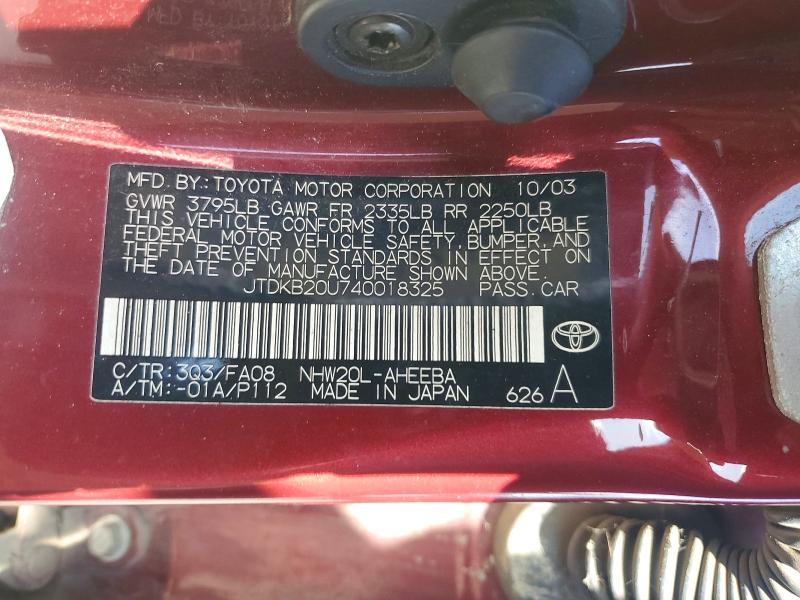 2004 Toyota Prius მანქანა იყიდება აუქციონზე, vin: JTDKB20U740018325, აუქციონის ნომერი: 53663926