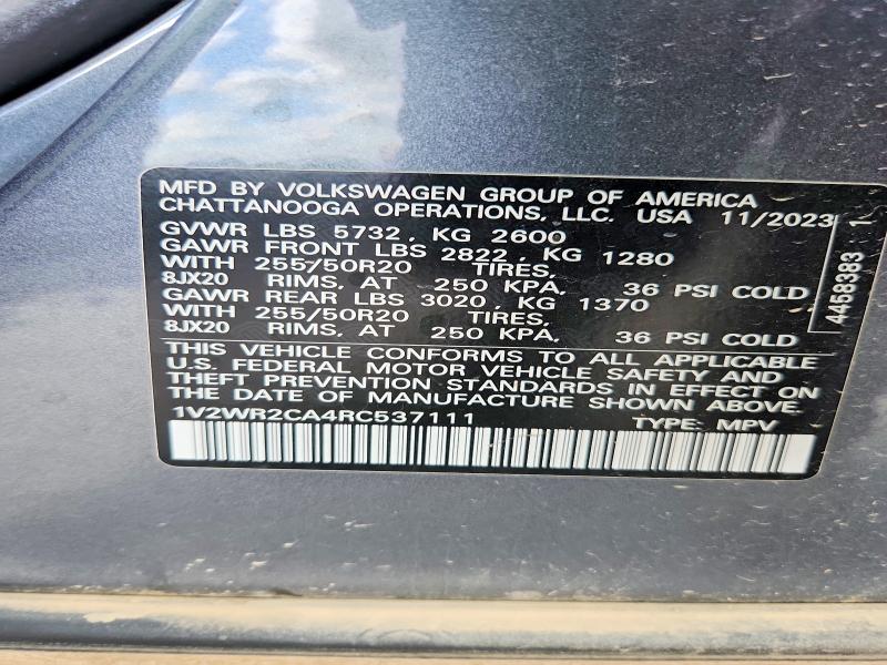Продаж на аукціоні авто 2024 Volkswagen Atlas, vin: 1V2WR2CA4RC537111, номер лоту: 52444466