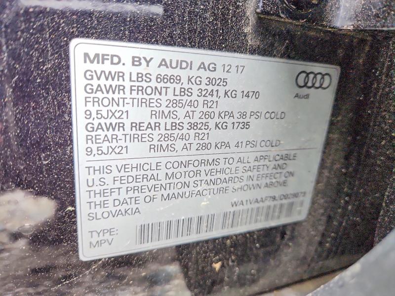 2018 Audi Q7 მანქანა იყიდება აუქციონზე, vin: WA1VAAF79JD028073, აუქციონის ნომერი: 53507226