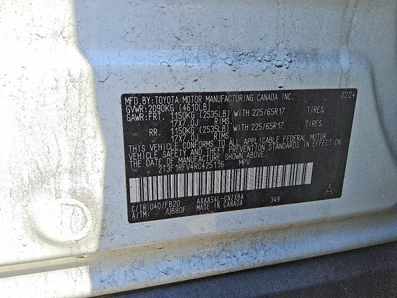 53575976 :رقم المزاد ، 2T3F1RFV4RC425116 vin ، 2024 Toyota Rav4 مزاد بيع