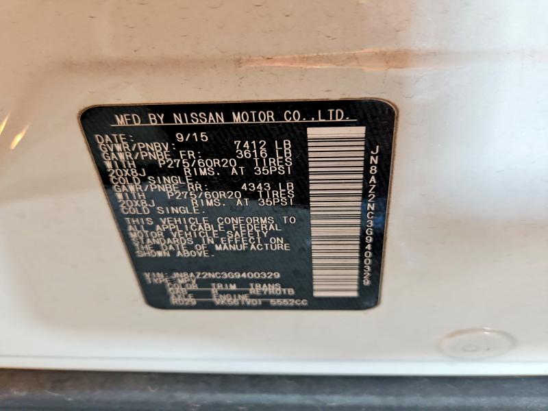 51674306 :رقم المزاد ، JN8AZ2NC3G9400329 vin ، 2016 Infiniti Qx80 مزاد بيع