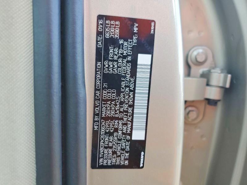 54720916 :رقم المزاد ، YV4BC0PK2G1066347 vin ، 2016 Volvo Xc90 مزاد بيع
