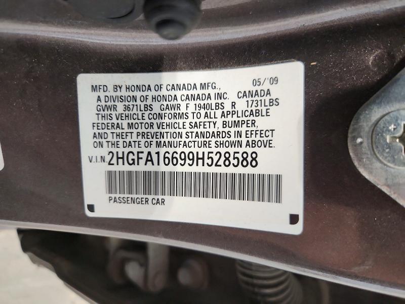 52645256 :رقم المزاد ، 2HGFA16699H528588 vin ، 2009 Honda Civic مزاد بيع