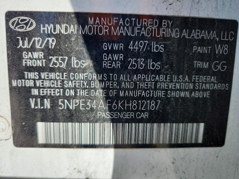 Продажа на аукционе авто 2019 Hyundai Sonata, vin: 5NPE34AF6KH812187, номер лота: 53078006
