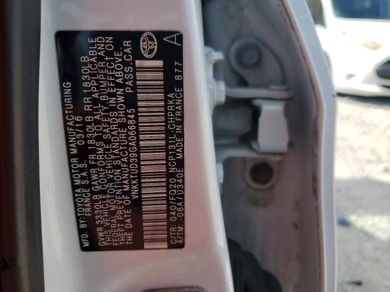 52057196 :رقم المزاد ، VNKKTUD39GA066845 vin ، 2016 Toyota Yaris مزاد بيع