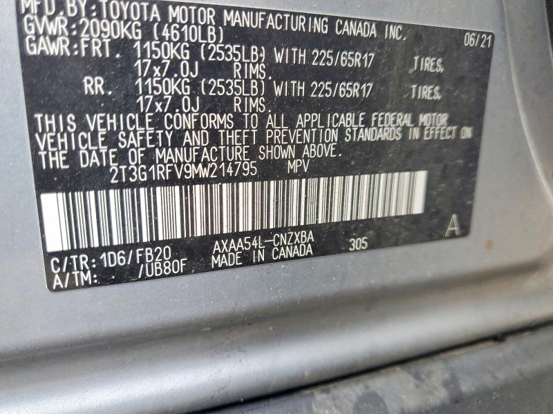 2021 Toyota Rav4 მანქანა იყიდება აუქციონზე, vin: 2T3G1RFV9MW214795, აუქციონის ნომერი: 52413796