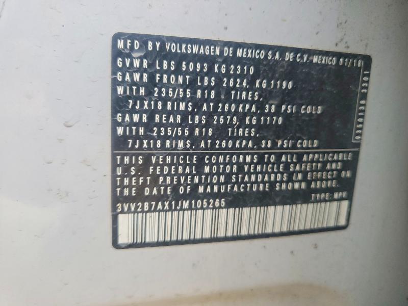 55001416 :رقم المزاد ، 3VV2B7AX1JM105265 vin ، 2018 Volkswagen Tiguan مزاد بيع