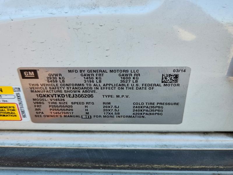 Aukcja sprzedaży 2014 Gmc Acadia, vin: 1GKKVTKD1EJ306206, numer aukcji: 52932326
