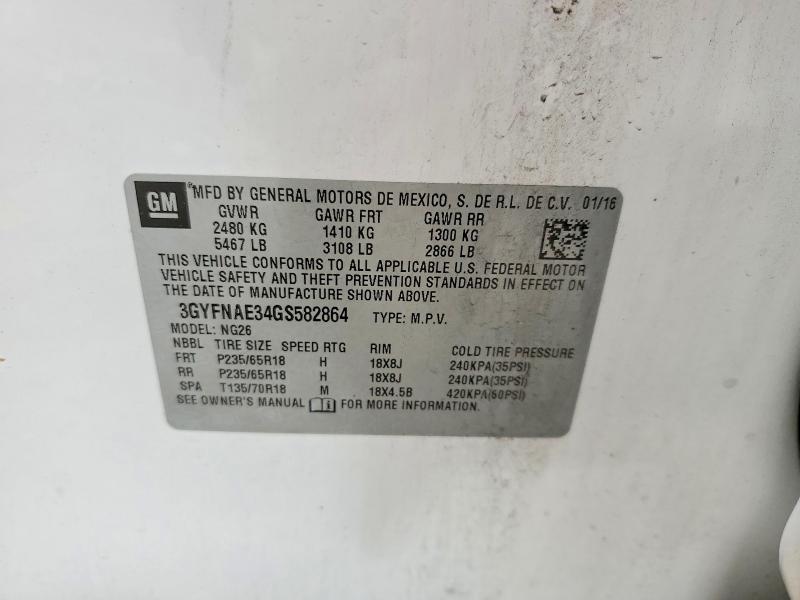 54819766 :رقم المزاد ، 3GYFNAE34GS582864 vin ، 2016 Cadillac Srx مزاد بيع