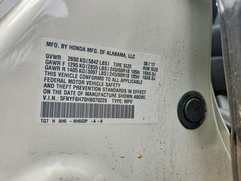 Продажа на аукционе авто 2017 Honda Pilot, vin: 5FNYF6H70HB070228, номер лота: 54828546