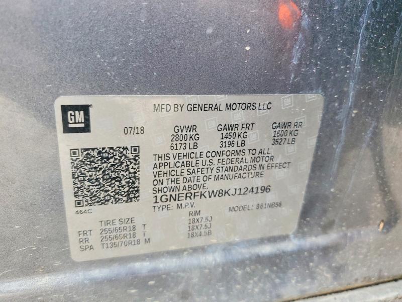 52536486 :رقم المزاد ، 1GNERFKW8KJ124196 vin ، 2019 Chevrolet Traverse مزاد بيع