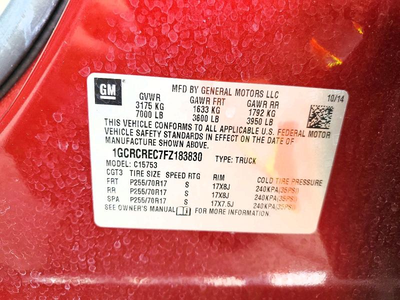 Продаж на аукціоні авто 2015 Chevrolet Silverado, vin: 1GCRCREC7FZ183830, номер лоту: 52410276