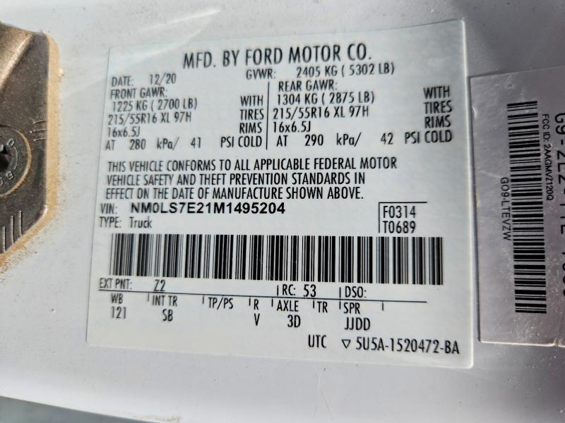 53696826 :رقم المزاد ، NM0LS7E21M1495204 vin ، 2021 Ford Transit Connect مزاد بيع