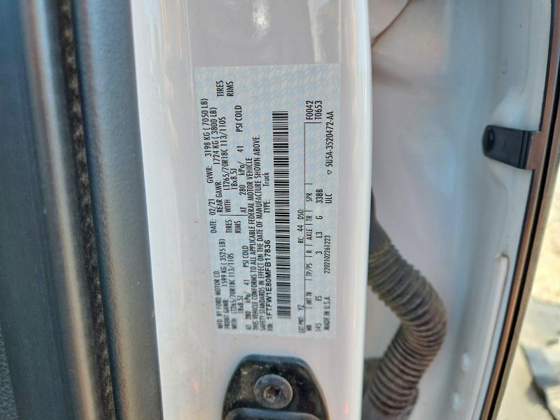 52137526 :رقم المزاد ، 1FTFW1E80MFB17836 vin ، 2021 Ford F150 مزاد بيع
