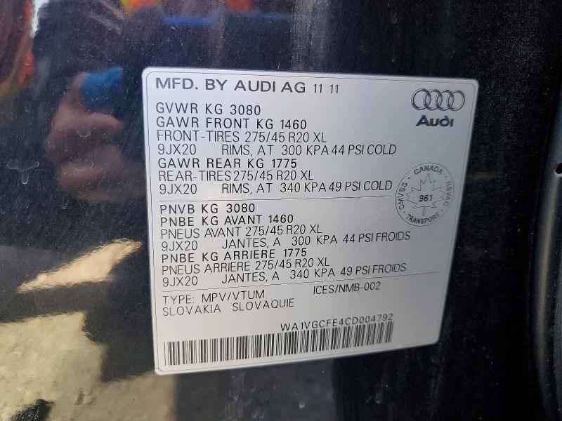 Продаж на аукціоні авто 2012 Audi Q7 V6 4dr Awd, vin: WA1VGCFE4CD004792, номер лоту: 52395146