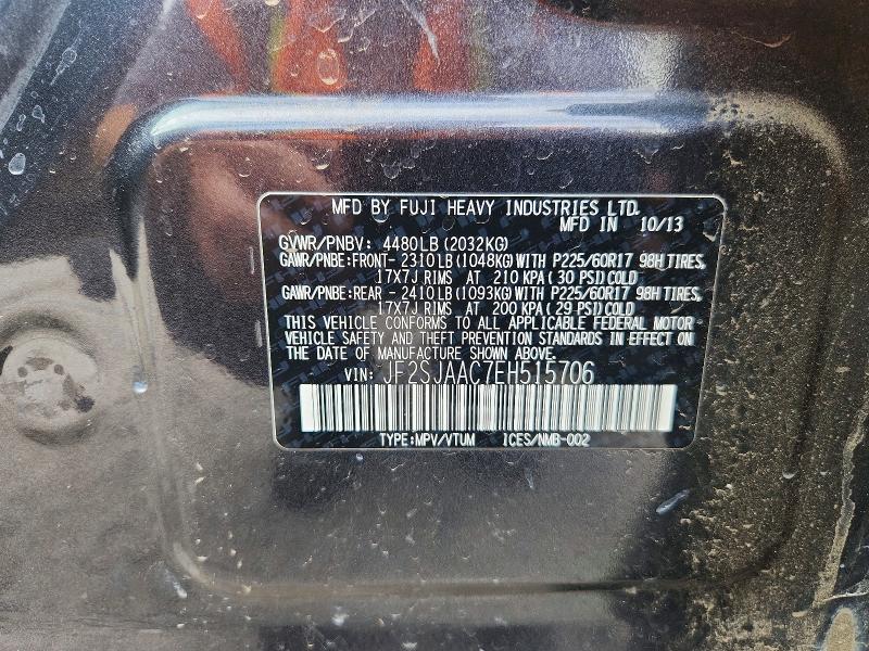 55093886 :رقم المزاد ، JF2SJAAC7EH515706 vin ، 2014 Subaru Forester مزاد بيع