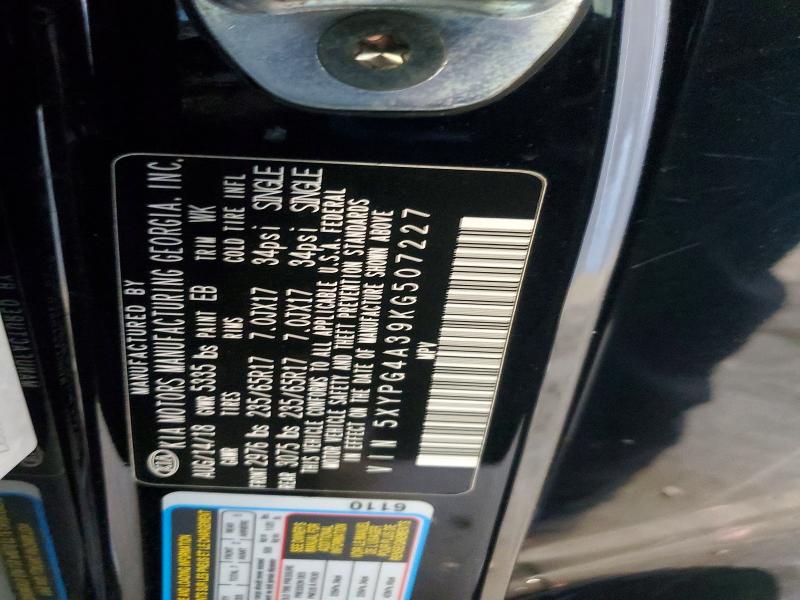 54276106 :رقم المزاد ، 5XYPG4A39KG507227 vin ، 2019 Kia Sorento مزاد بيع