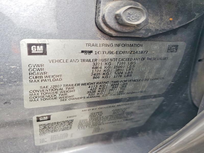 54071536 :رقم المزاد ، 1GTU9DED8MZ141877 vin ، 2021 Gmc Sierra مزاد بيع