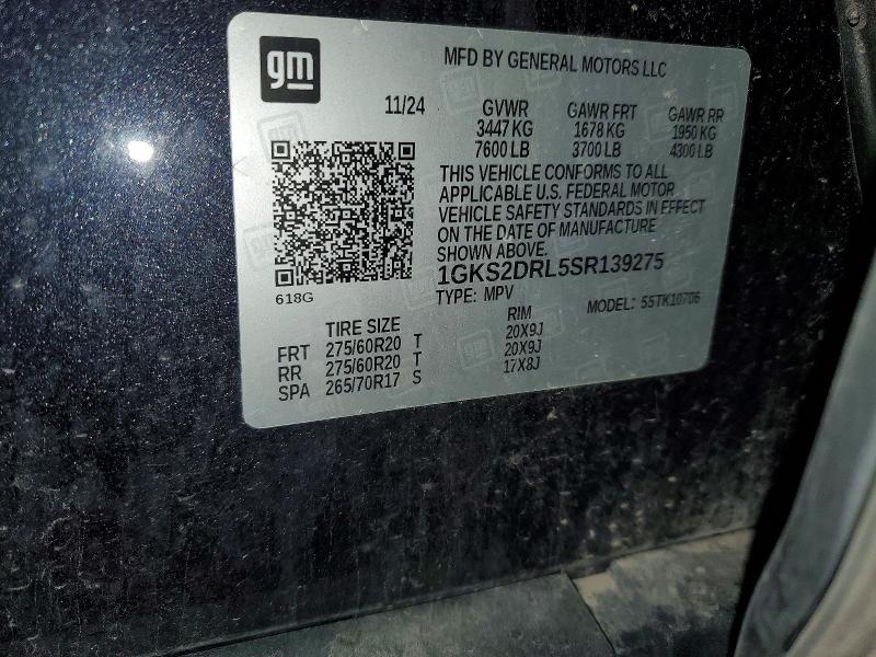 52844846 :رقم المزاد ، 1GKS2DRL5SR139275 vin ، 2025 Gmc Yukon مزاد بيع